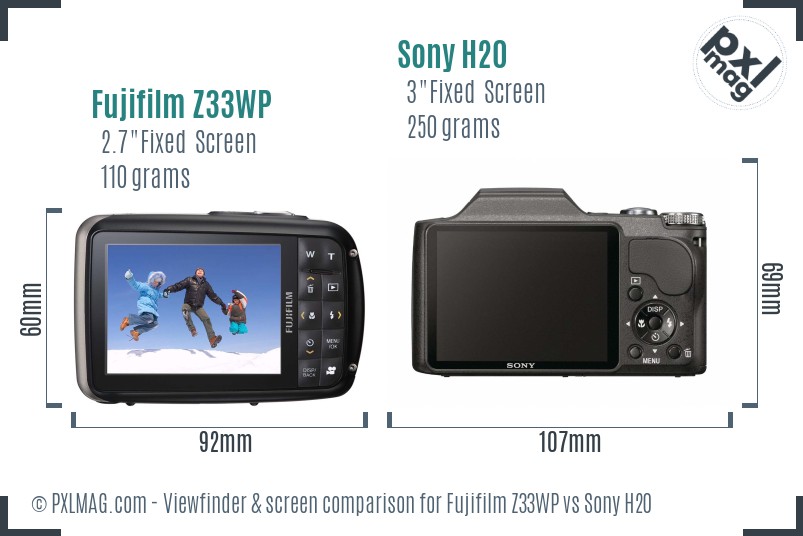 Fujifilm Z33WP vs Sony H20 Screen and Viewfinder comparison