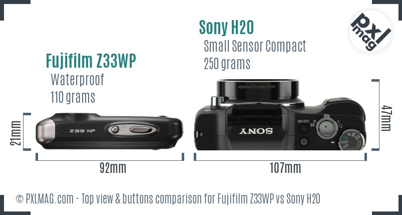 Fujifilm Z33WP vs Sony H20 top view buttons comparison
