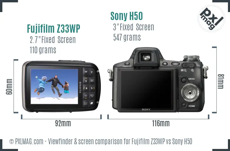 Fujifilm Z33WP vs Sony H50 Screen and Viewfinder comparison