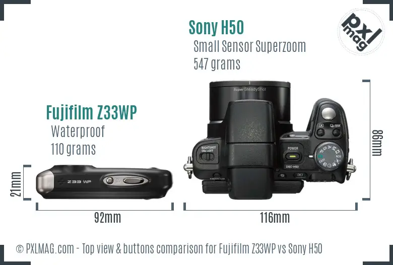 Fujifilm Z33WP vs Sony H50 top view buttons comparison