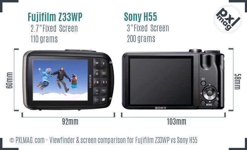 Fujifilm Z33WP vs Sony H55 Screen and Viewfinder comparison