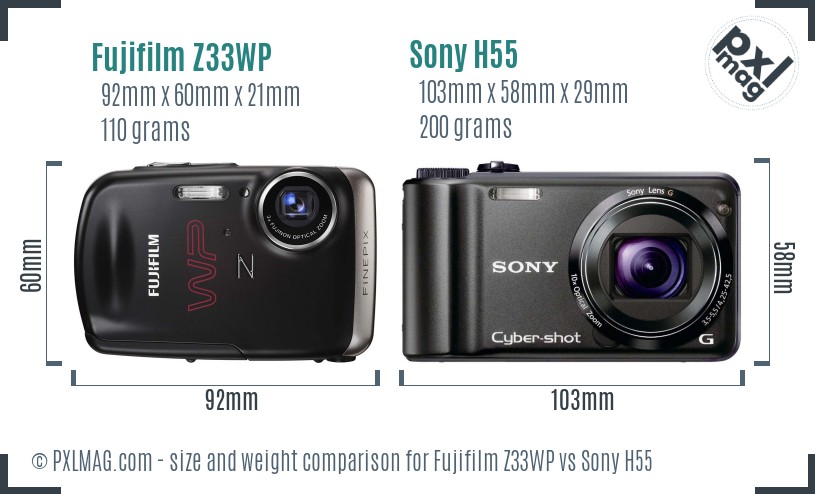 Fujifilm Z33WP vs Sony H55 size comparison Fujifilm Z33WP vs Sony H55 size comparison