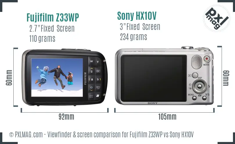 Fujifilm Z33WP vs Sony HX10V Screen and Viewfinder comparison