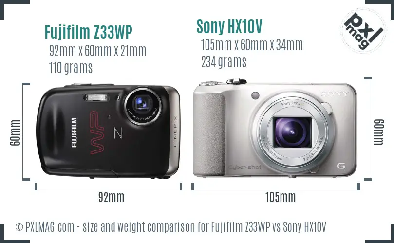 Fujifilm Z33WP vs Sony HX10V size comparison