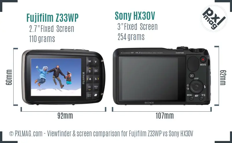 Fujifilm Z33WP vs Sony HX30V Screen and Viewfinder comparison