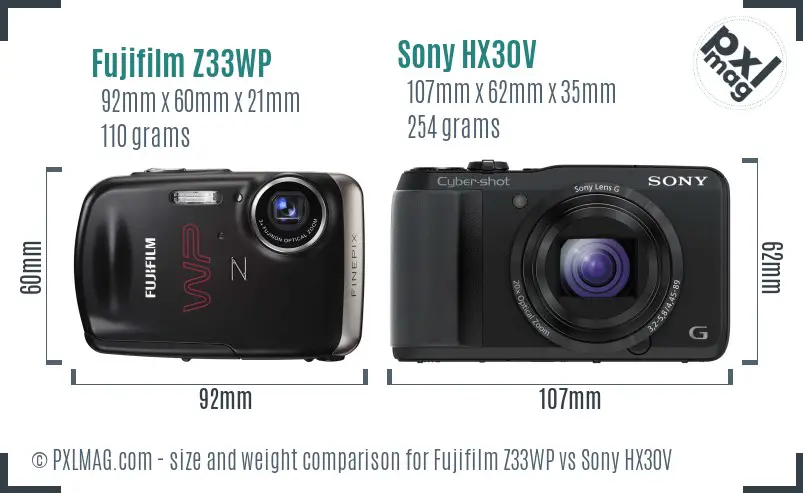 Fujifilm Z33WP vs Sony HX30V size comparison