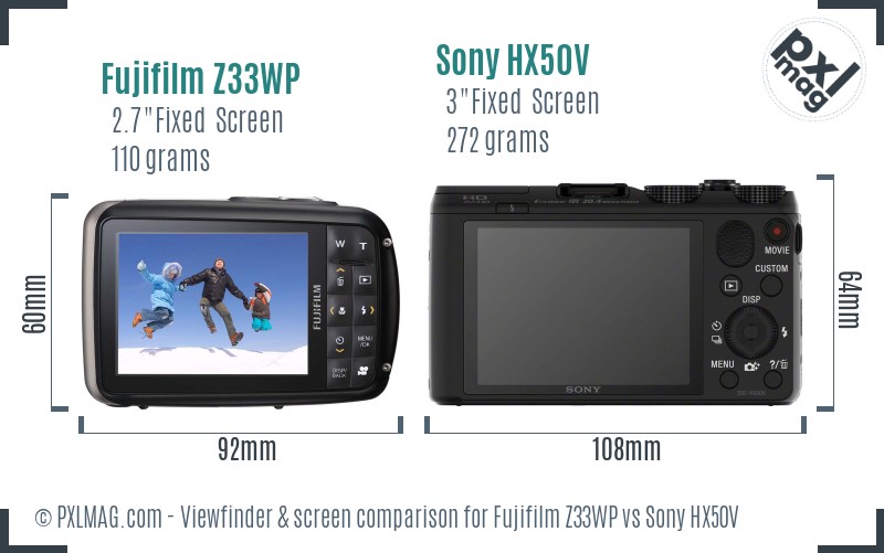 Fujifilm Z33WP vs Sony HX50V Screen and Viewfinder comparison