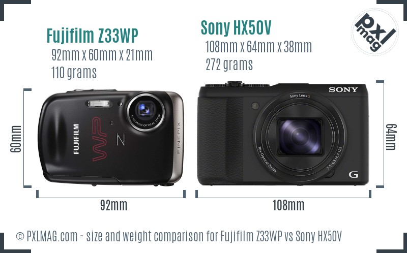 Fujifilm Z33WP vs Sony HX50V size comparison