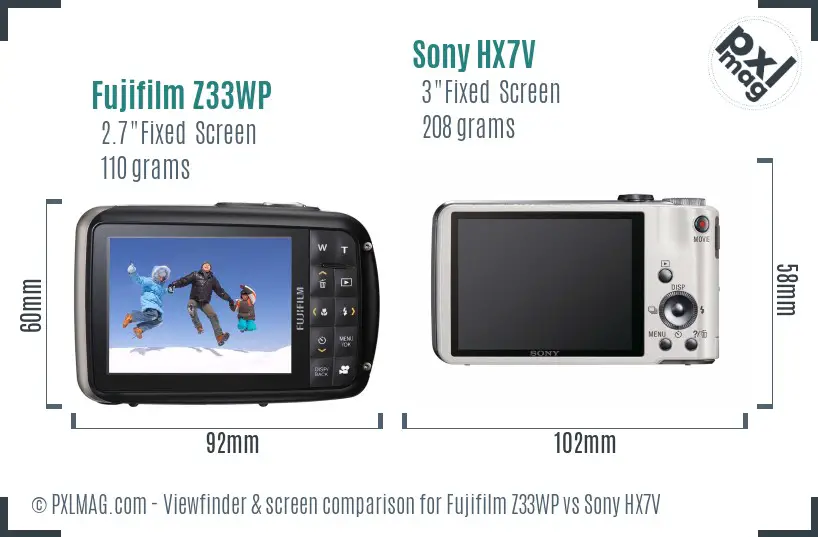 Fujifilm Z33WP vs Sony HX7V Screen and Viewfinder comparison