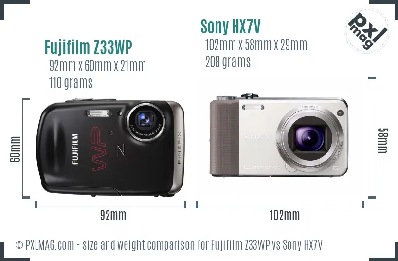 Fujifilm Z33WP vs Sony HX7V size comparison