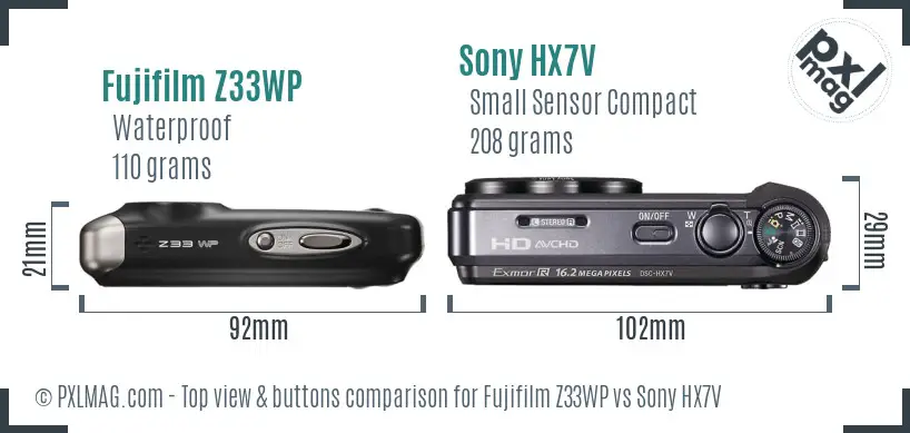 Fujifilm Z33WP vs Sony HX7V top view buttons comparison