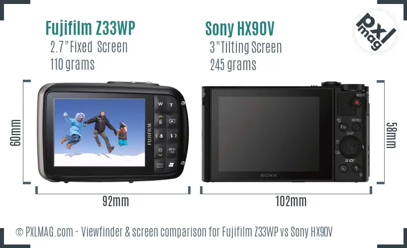 Fujifilm Z33WP vs Sony HX90V Screen and Viewfinder comparison