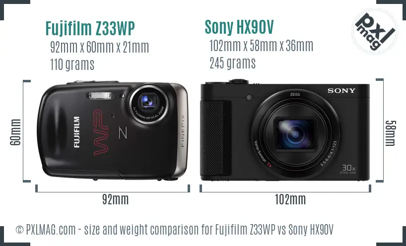 Fujifilm Z33WP vs Sony HX90V size comparison