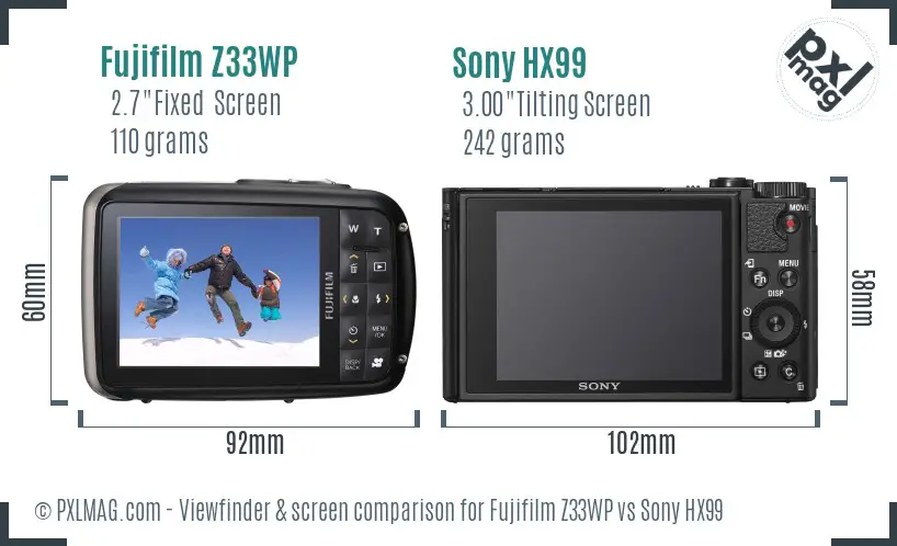 Fujifilm Z33WP vs Sony HX99 Screen and Viewfinder comparison