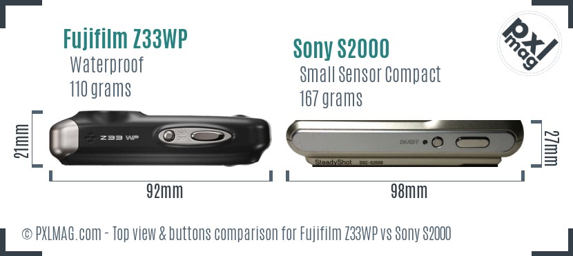 Fujifilm Z33WP vs Sony S2000 top view buttons comparison