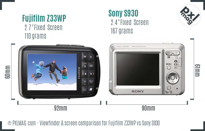 Fujifilm Z33WP vs Sony S930 Screen and Viewfinder comparison