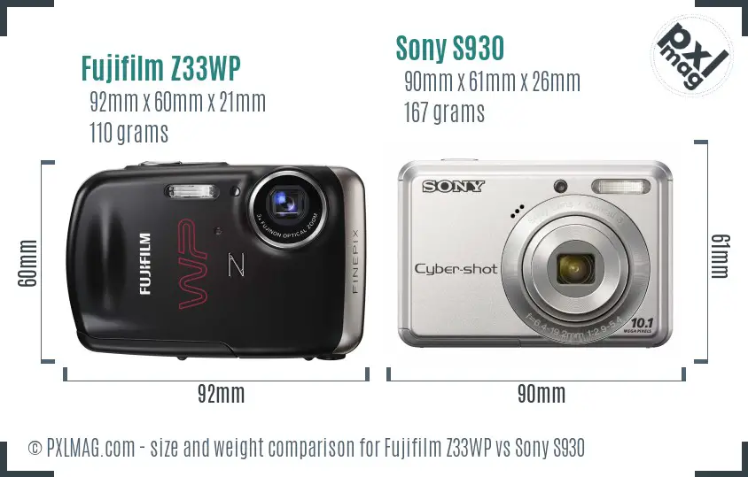 Fujifilm Z33WP vs Sony S930 size comparison