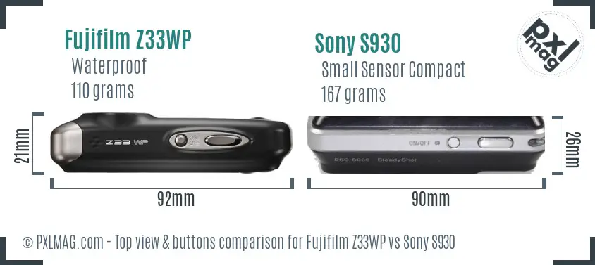Fujifilm Z33WP vs Sony S930 top view buttons comparison