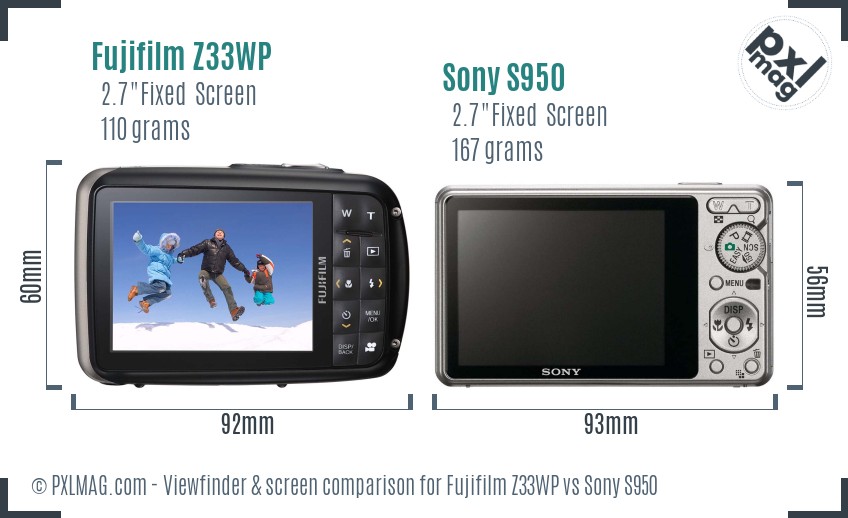 Fujifilm Z33WP vs Sony S950 Screen and Viewfinder comparison