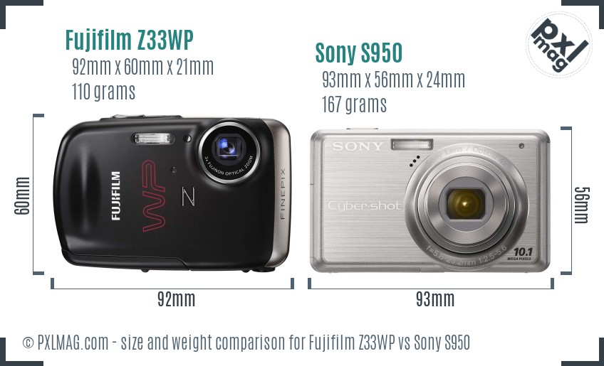 Fujifilm Z33WP vs Sony S950 size comparison