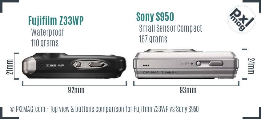 Fujifilm Z33WP vs Sony S950 top view buttons comparison
