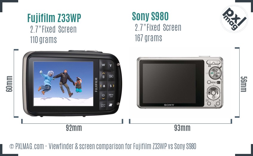 Fujifilm Z33WP vs Sony S980 Screen and Viewfinder comparison