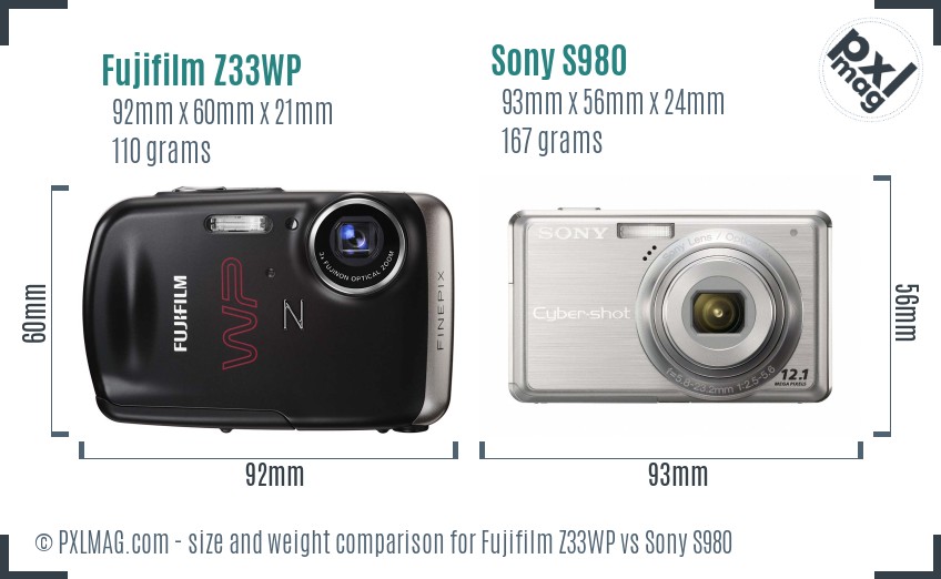 Fujifilm Z33WP vs Sony S980 size comparison Fujifilm Z33WP vs Sony S980 size comparison