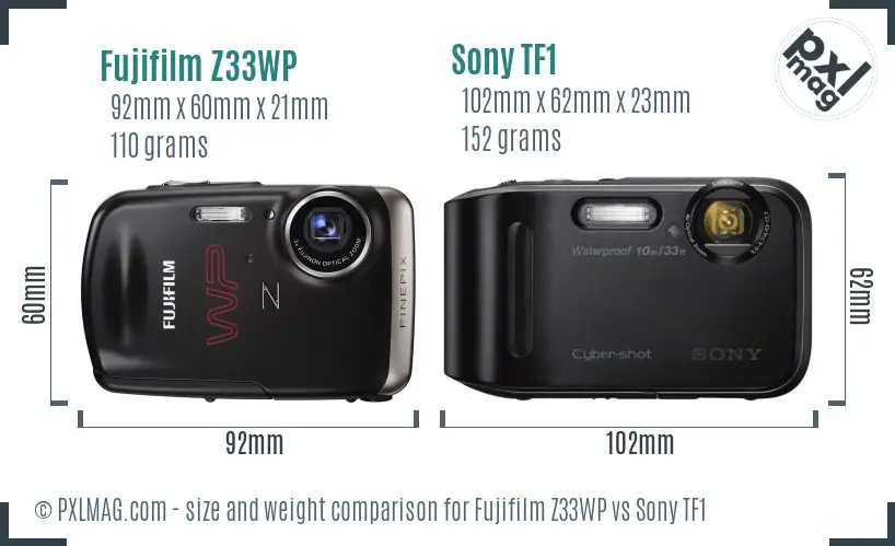 Fujifilm Z33WP vs Sony TF1 size comparison