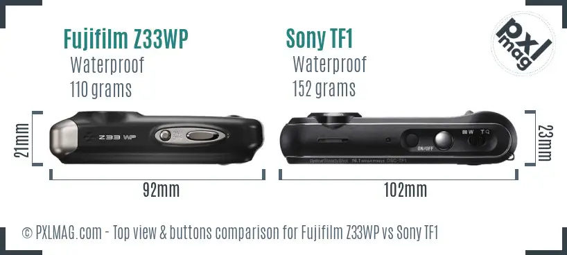 Fujifilm Z33WP vs Sony TF1 top view buttons comparison