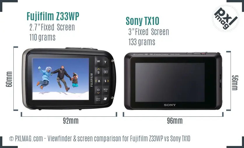 Fujifilm Z33WP vs Sony TX10 Screen and Viewfinder comparison