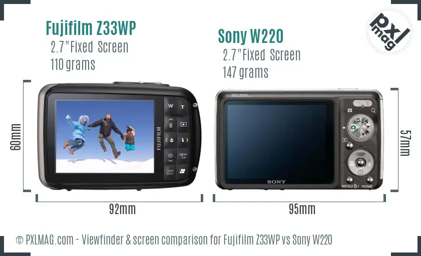 Fujifilm Z33WP vs Sony W220 Screen and Viewfinder comparison Fujifilm Z33WP vs Sony W220 Screen and Viewfinder comparison