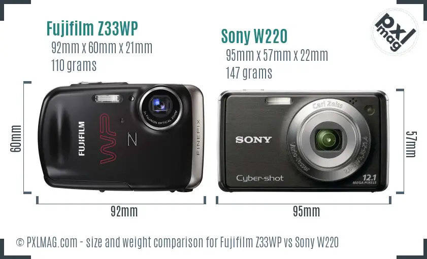 Fujifilm Z33WP vs Sony W220 size comparison Fujifilm Z33WP vs Sony W220 size comparison