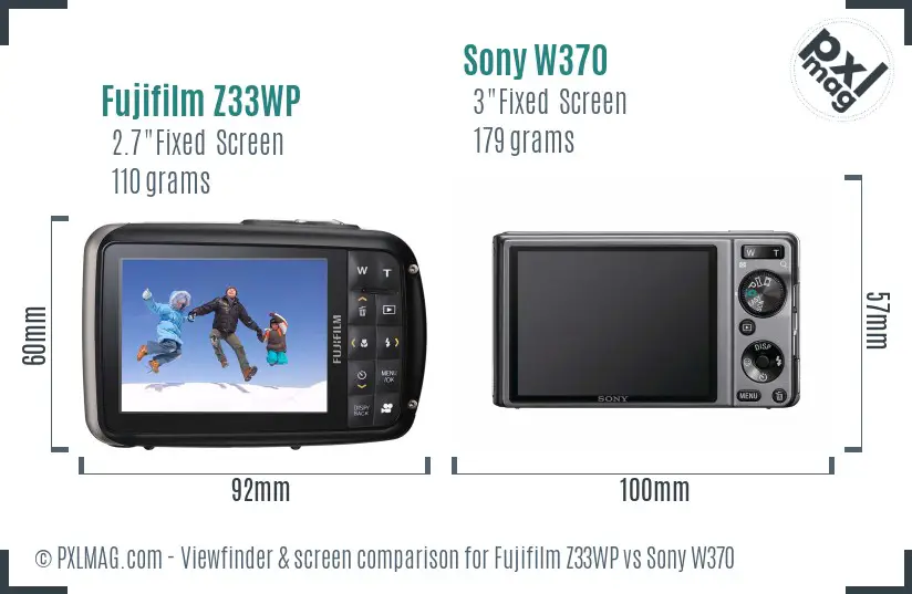 Fujifilm Z33WP vs Sony W370 Screen and Viewfinder comparison