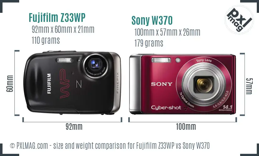 Fujifilm Z33WP vs Sony W370 size comparison