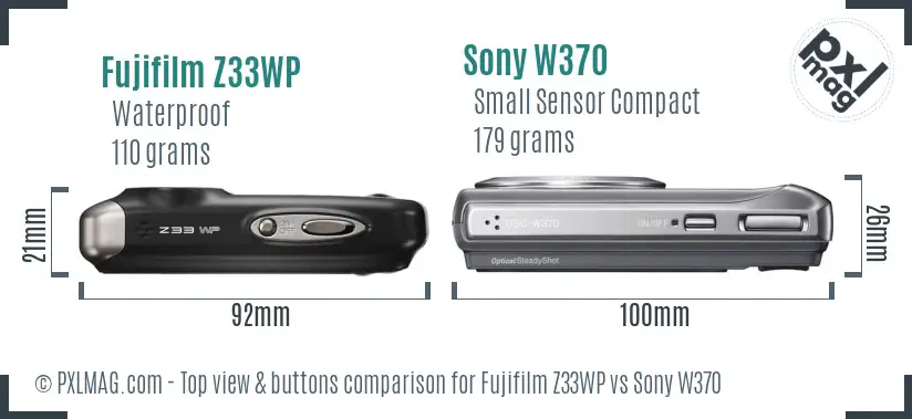 Fujifilm Z33WP vs Sony W370 top view buttons comparison