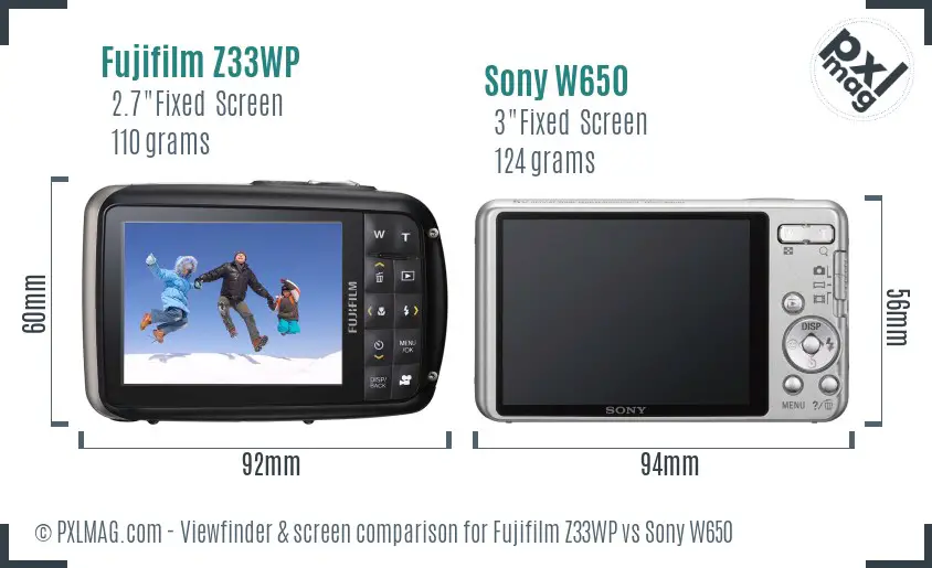 Fujifilm Z33WP vs Sony W650 Screen and Viewfinder comparison