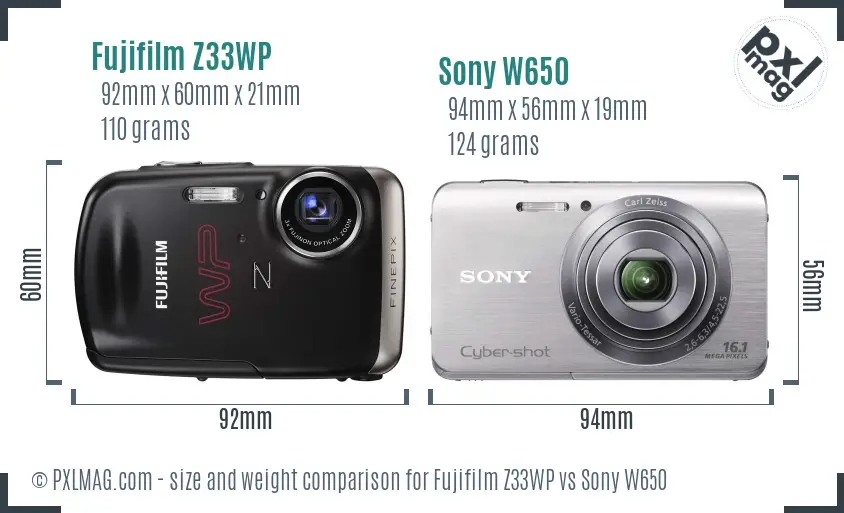 Fujifilm Z33WP vs Sony W650 size comparison