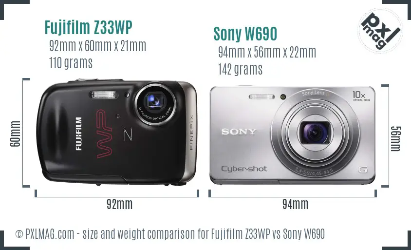 Fujifilm Z33WP vs Sony W690 size comparison