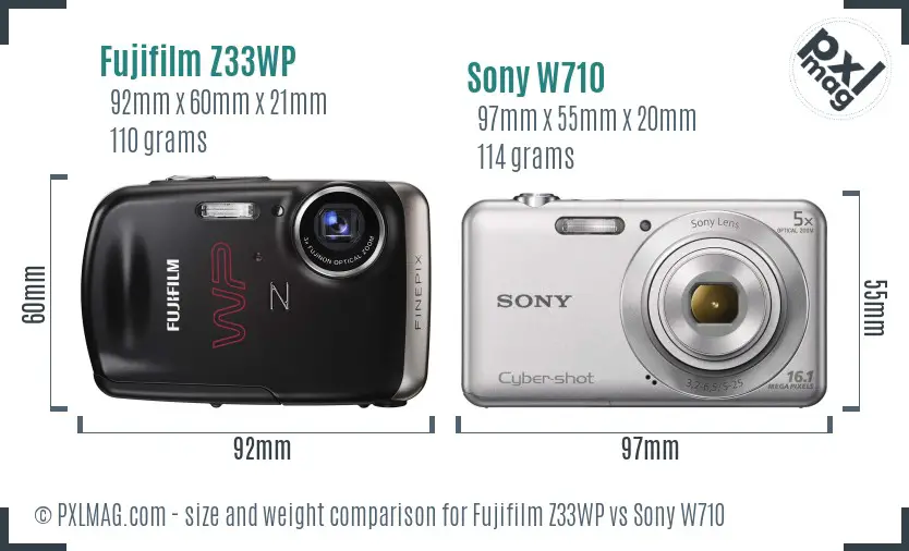 Fujifilm Z33WP vs Sony W710 size comparison