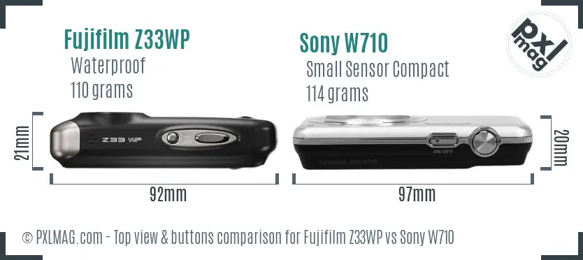 Fujifilm Z33WP vs Sony W710 top view buttons comparison