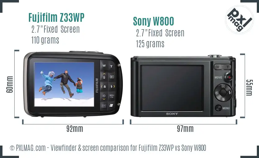 Fujifilm Z33WP vs Sony W800 Screen and Viewfinder comparison