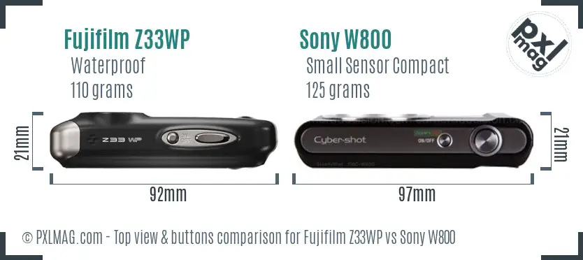 Fujifilm Z33WP vs Sony W800 top view buttons comparison