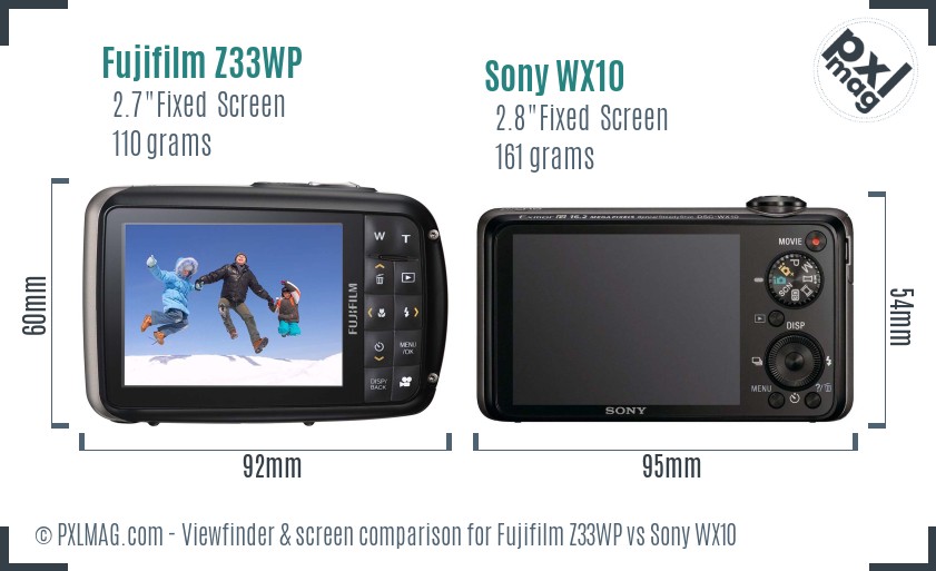 Fujifilm Z33WP vs Sony WX10 Screen and Viewfinder comparison