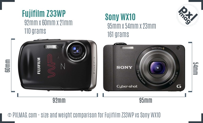 Fujifilm Z33WP vs Sony WX10 size comparison