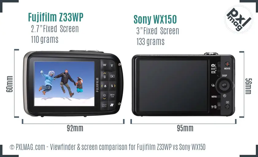 Fujifilm Z33WP vs Sony WX150 Screen and Viewfinder comparison Fujifilm Z33WP vs Sony WX150 Screen and Viewfinder comparison