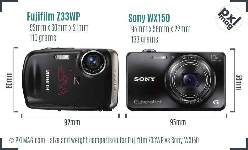 Fujifilm Z33WP vs Sony WX150 size comparison Fujifilm Z33WP vs Sony WX150 size comparison
