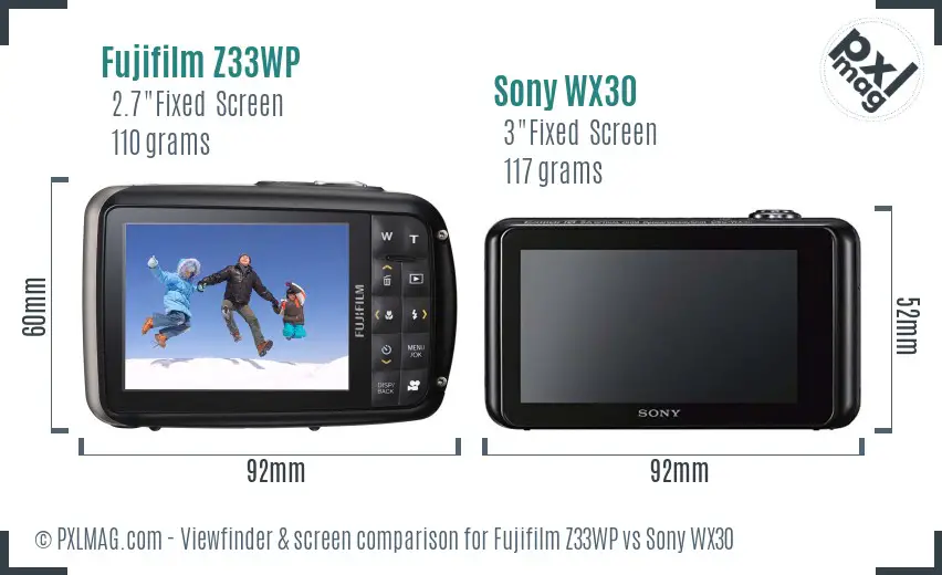 Fujifilm Z33WP vs Sony WX30 Screen and Viewfinder comparison Fujifilm Z33WP vs Sony WX30 Screen and Viewfinder comparison