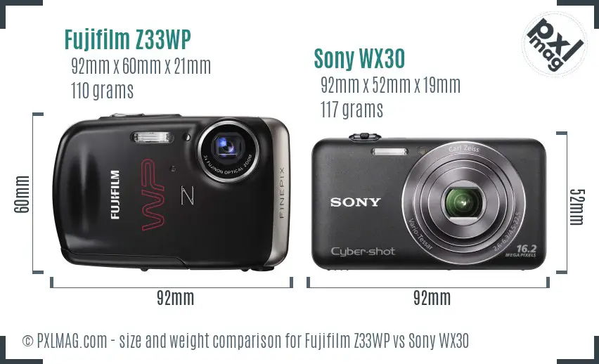 Fujifilm Z33WP vs Sony WX30 size comparison Fujifilm Z33WP vs Sony WX30 size comparison