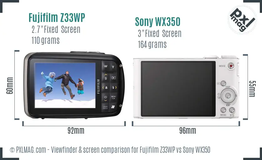 Fujifilm Z33WP vs Sony WX350 Screen and Viewfinder comparison