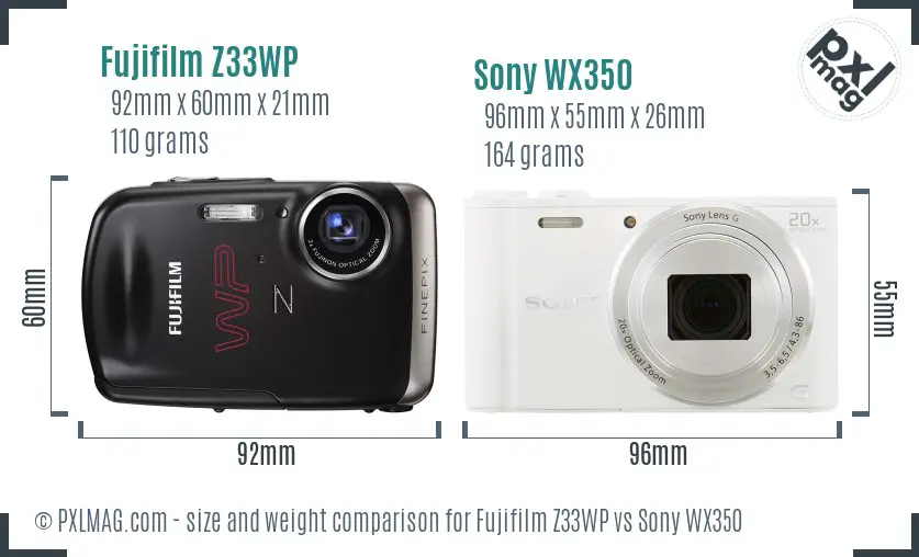 Fujifilm Z33WP vs Sony WX350 size comparison